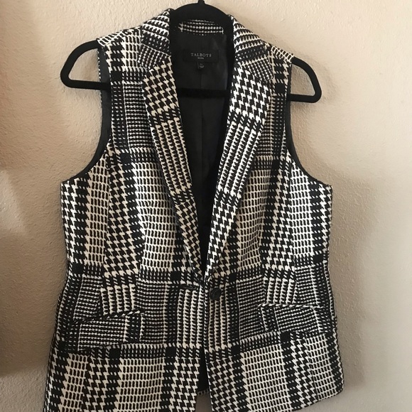 Talbots Black & White Houndstooth Plaid Vest - Picture 2 of 12